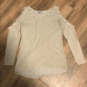 Charlotte Russe Beige Studded Long Sleeve Top